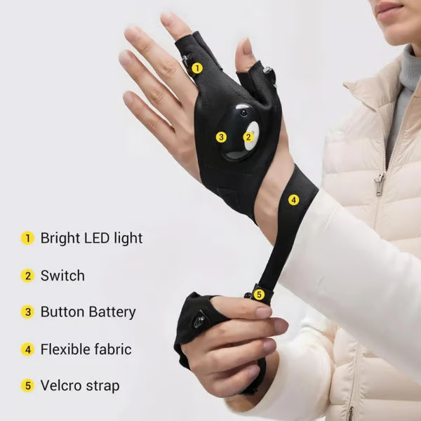 Hands-Free LED Half Finger Gloves